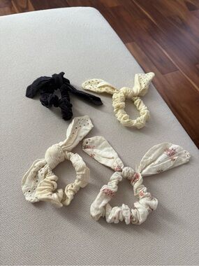 LoveShackFancy Hair Scrunchies Set of 4 – Eyelet, Floral, Black